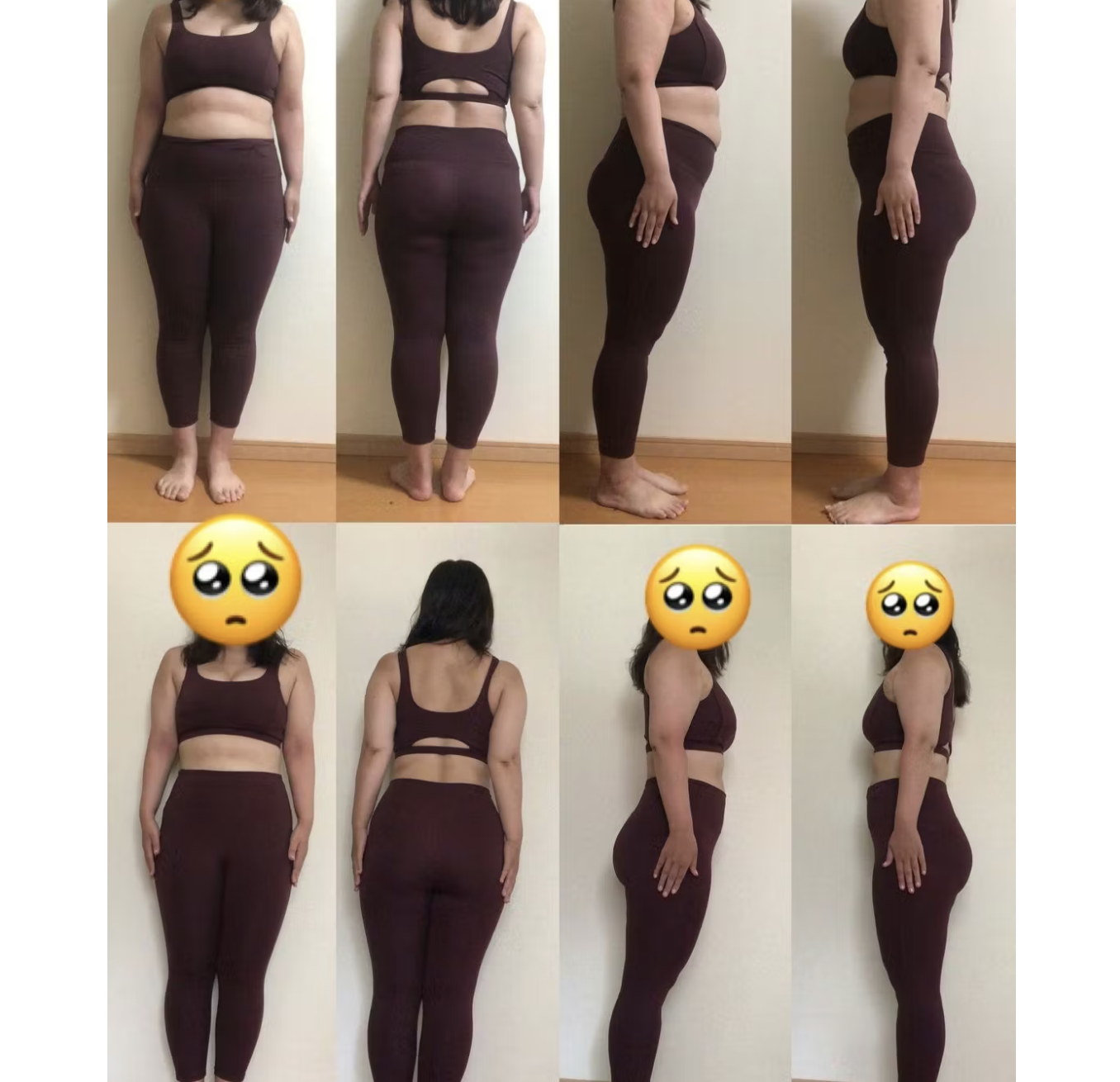 Last Diet受講者Nさん（30代女性）のビフォーアフター写真（上段が受講前、下段が受講後）